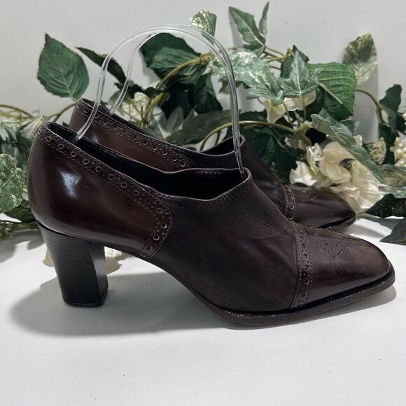 Vintage Bruno Magli Leather Pumps Women's Size 38 Brown Square Toe Slip-on - Picture 3 of 15